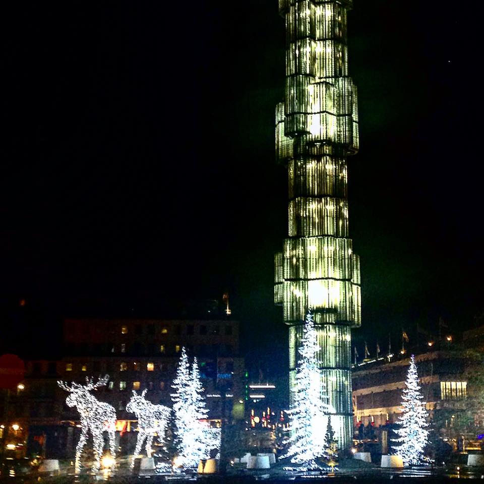 Downtown Stockholm, decorated for Christmas