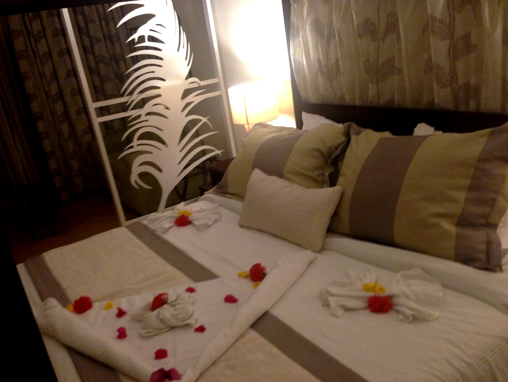 My rose petal-covered bed at Coconut Bay