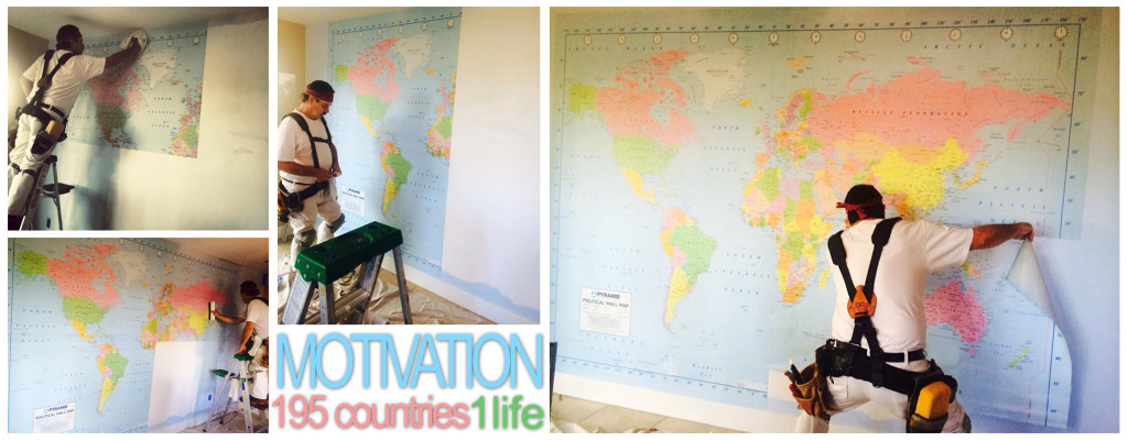 The huge map mounted in my dining room...a constant motivation to travel more!